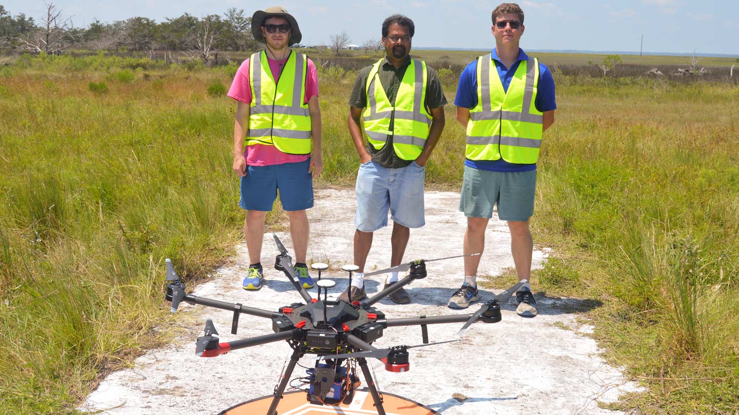UAH hyperspectral drone flights test new tool for UGA marsh grass researchers